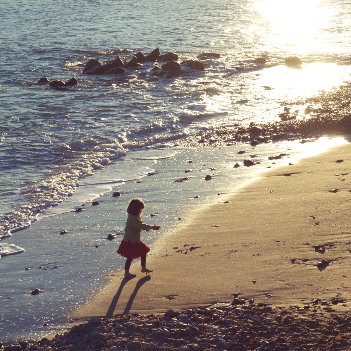 捡贝壳的小女孩