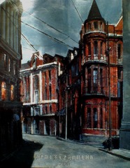大画家夏葆元在同一角度，绘制的油画：滇池路上多元建筑的时光回眸.JPG