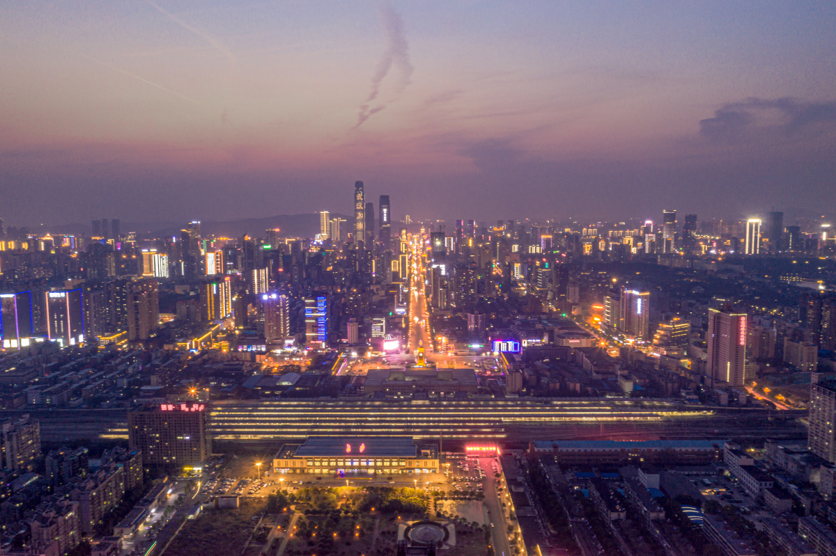 航拍夜色长沙