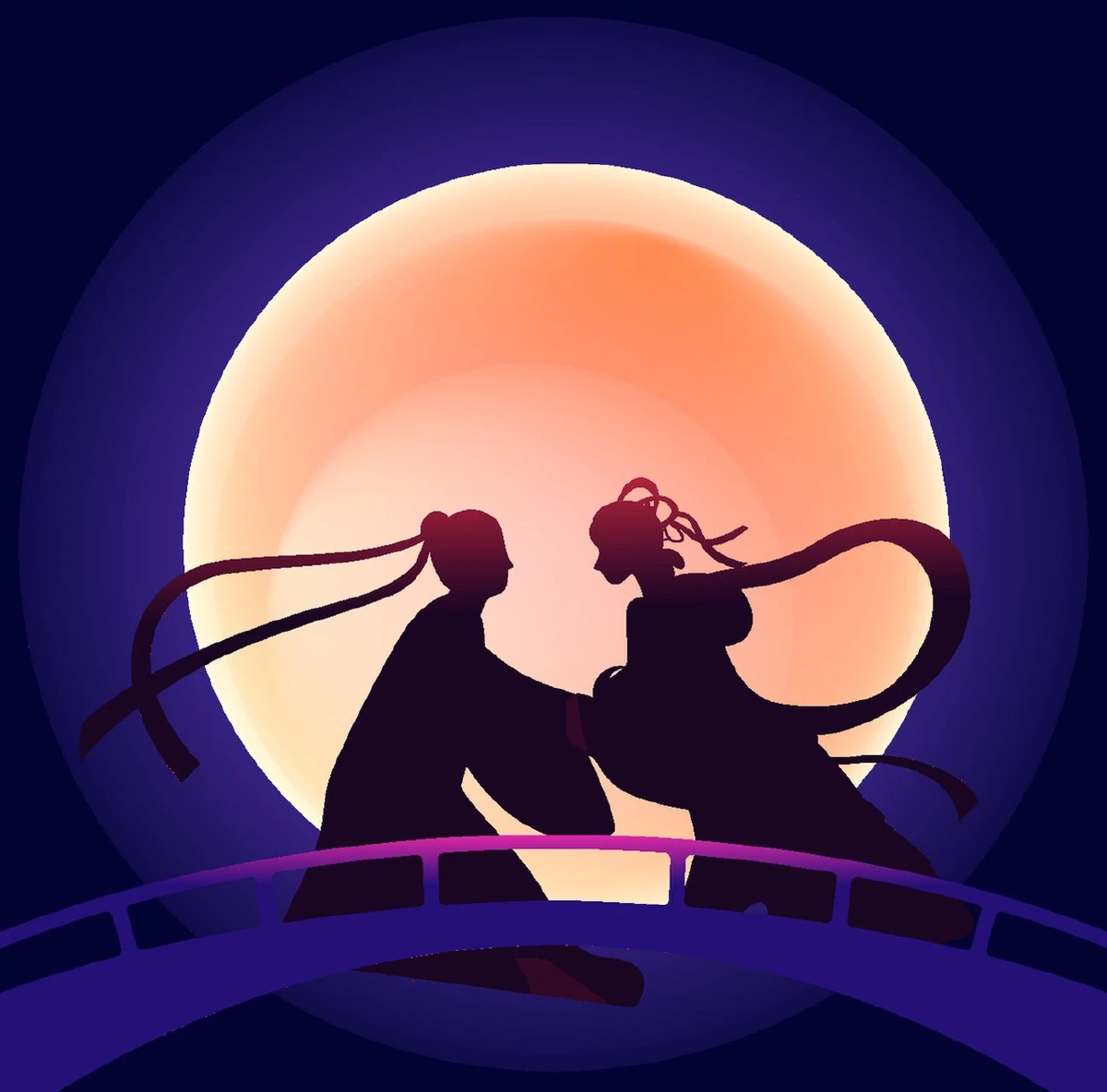 七夕节牛郎织女乞巧节鹊桥相会传统节日插画