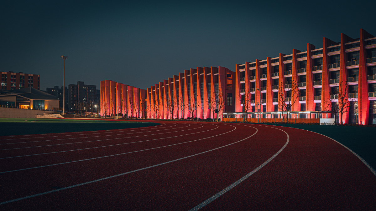 夜色中的国科大重庆学院体育场和艺体楼