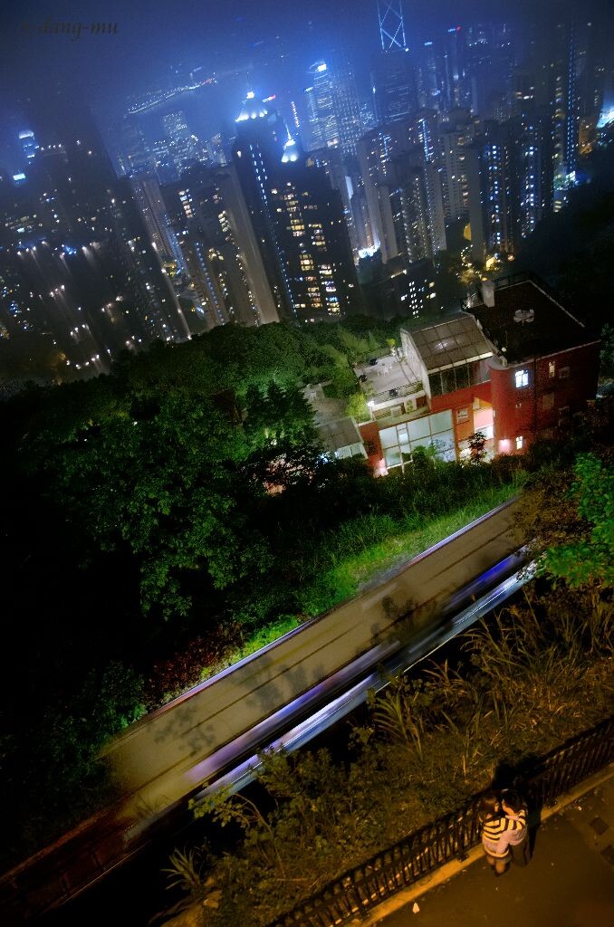 我看他们看太平山下<br />
在香港拍的照片屈五指可数，这是最喜欢的一张。不如我看到的维港夜景们，这里有人的味道：依偎的情侣-打破黑暗的列车-灯火通亮的房屋-维港的高楼。