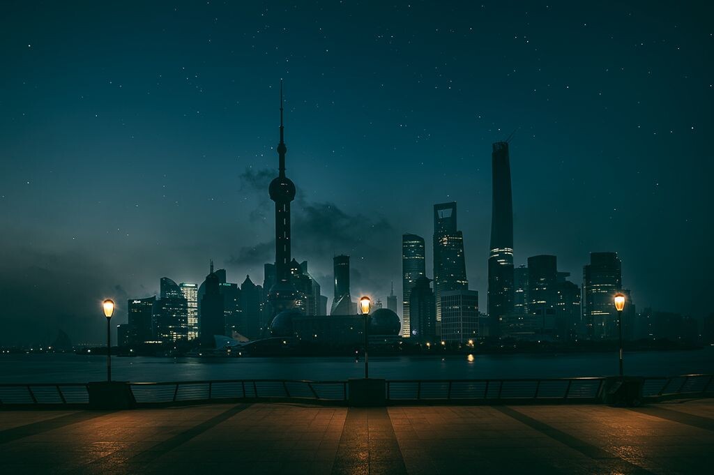 后来，繁华与喧嚣渐渐散去。<br />
夜空下露出巨大身躯的陆家嘴此刻沉睡的像个婴孩。<br />
路灯，依然理所应当的亮着，静静的守护着浦江的夜~