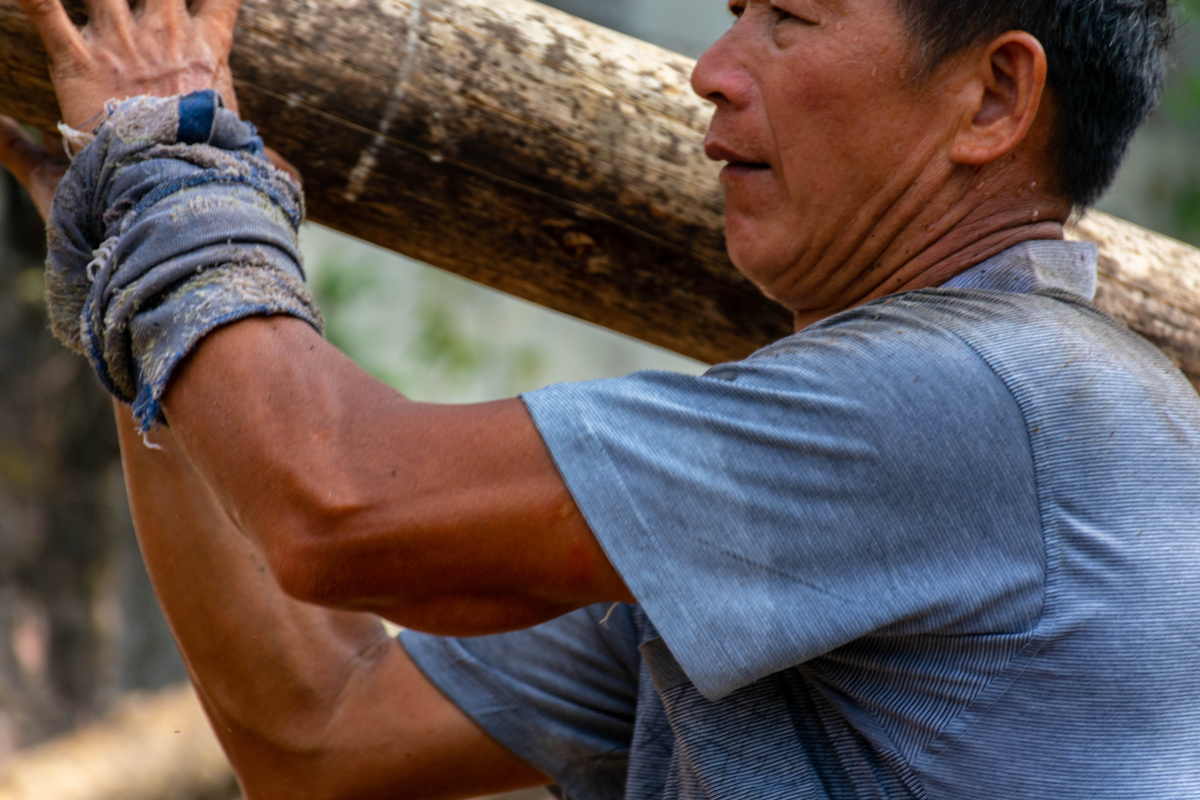 搬运木材的工人