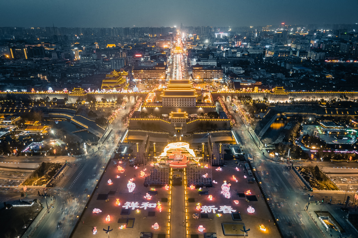 今晚的西安永宁门航拍