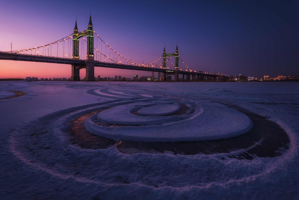 阳明滩大桥夜景_哈尔滨