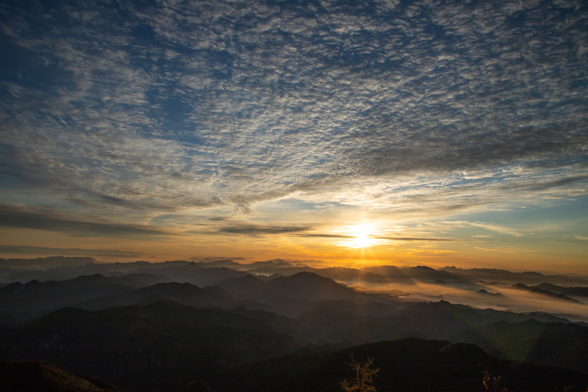 拍摄于河北兴隆雾灵山朝霞日出云海交相辉映颇为壮观