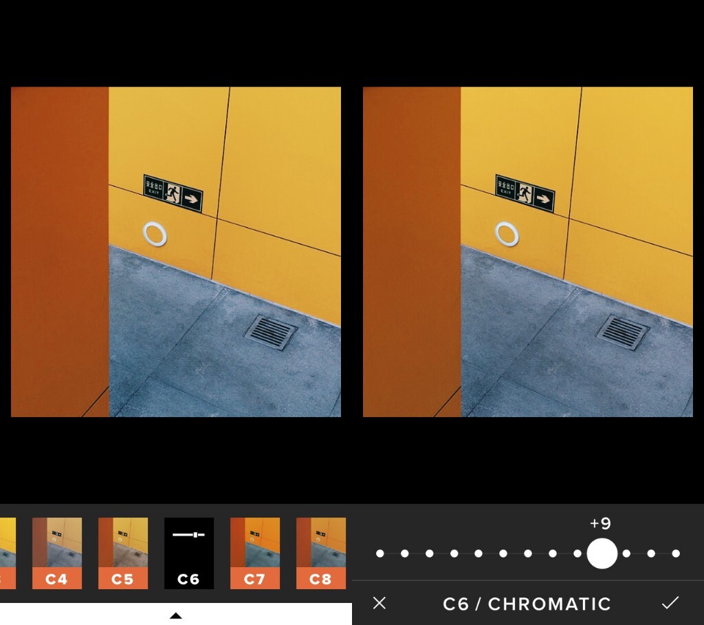    下面，便是要提到最重要的部分：图片编辑。<br />
<br />
    选中一张图片，点击编辑，便进入图片处理界面。<br />
<br />
    系统会默认进入【滤镜】的选择界面。所谓的滤镜也是大家最关心的部分。使用不同的滤镜，照片会有不同的色彩效果。当然，光说色彩是我们最直观的感受，也是不科学的。滤镜算是一种傻瓜式的，简便的后期处理，花样繁多种类不同的滤镜可以供使用者选择，用来实现不同的滤镜效果。<br />
<br />
    一开始，VSCOcam显示的是未加滤镜的原图效果。画面下方会有一排不同滤镜的名称以及预览图，之后你便可以选择一种滤镜，实现不同的效果。<br />
<br />
    当然，滤镜效果也并非是简单的一步而成。选择一种滤镜效果之后，再次点击该滤镜的预览图（此时预览图已经不见了，而是变成一个滑块标志），这时便可进入对该滤镜的使用程度的调整（类似于调节此滤镜的不透明度）。<br />
<br />
    VSCOcam的一大特色就是参数的调节并非是连续的，而是经典的【十二级调节】。在滤镜这里，可以选择从0到12不同程度的调整，从而实现不同的不透明度。选择右下角的对号，你的这步操作就保存下来了；选择左下角的错号，这步操作便无效。在之后的每一项参数的调节都是这样的形式。<br />
<br />
    关于十二级调节，说些题外话：在之后要提到的基本参数的调解中，几乎都是采用这样的十二级调节方式，比如0到12，比如-6到+6（除了水平校正）。这是VSCOcam的特色，也是我认为VSCOcam十分牛-哔-的地方。很多人说这样只能调十二级不同的效果，而其他应用的滑块可以随机调整，十分自由，更加精确。我倒觉得，将参数调节变为十二级使得操作更加简单便捷，而且会让使用者的操作更加坚决，不会有过多的犹豫。拿我来说，当我使用其他应用，比如Mextures，它的基本参数调节是100级（0到100，或者-50到+50），我常常会犹豫，总会觉得自己的操作似乎有偏差，可能调完那个之后，还会不放心，再重新回到这步，再来“精确”一下下。其实这是没有必要的，可是人的心理总是很奇妙的，我又爱纠结，参数复杂了，想的也多了。而使用VSCOcam时，基本没有在某一参数的数值上纠结过，因为可调的只有十二级嘛。这大大加快了后期调整的进程，使得我的后期果断，迅速。<br />
<br />
    VSCOcam的滤镜名称采取“字母+数字”的命名方式，比如C1，F2。不同字母代表不同的风格系列，相同字母不同数字的滤镜之间又有不同的差异。（LEGACY系列滤镜是个例外，以01~10命名。）