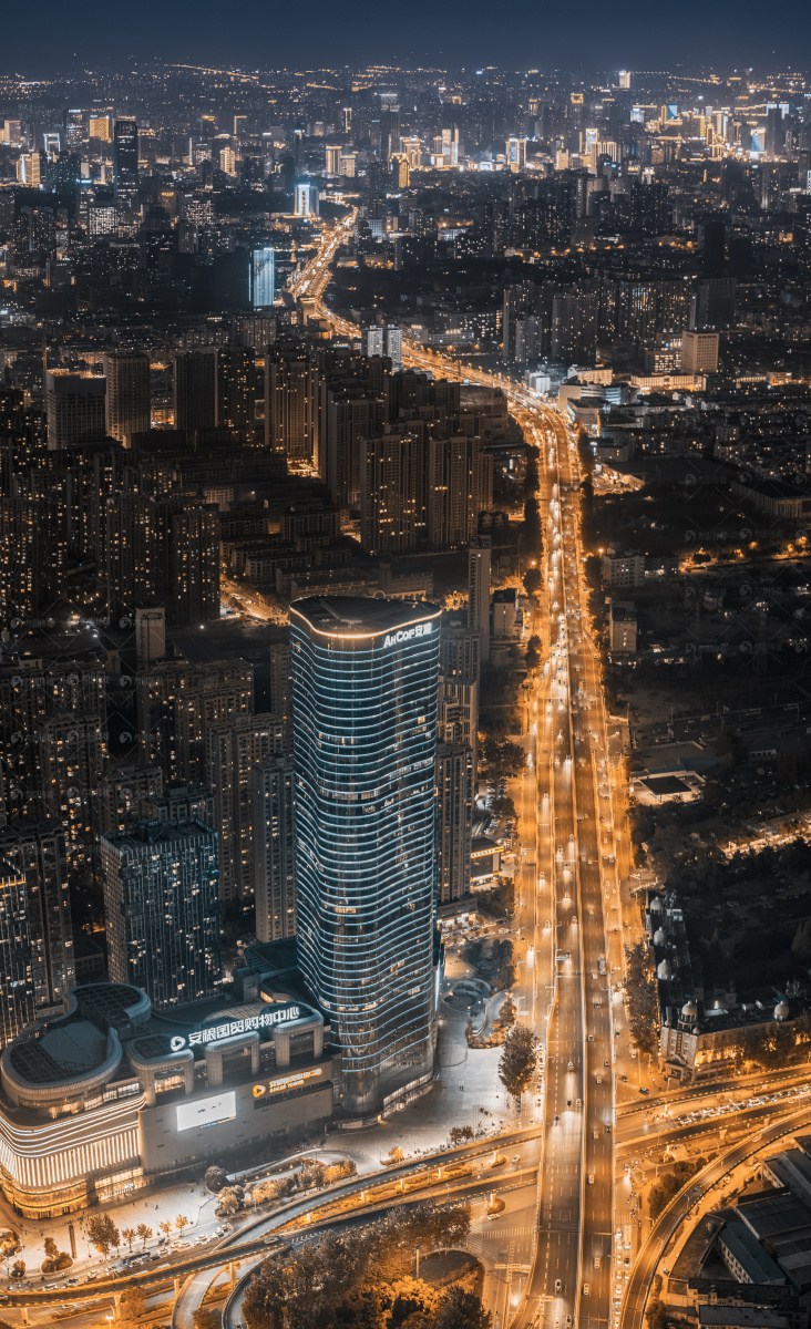 合肥政务区夜景航拍-安粮城市广场