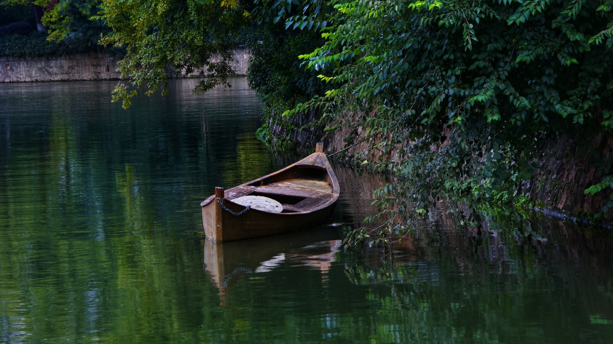 小船儿轻轻飘荡在水中迎面吹来凉爽的风