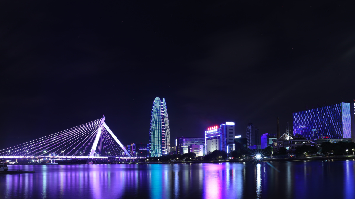 宁波老外滩外滩大桥慢门夜景