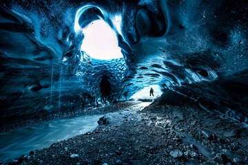 Melting blue ice cave