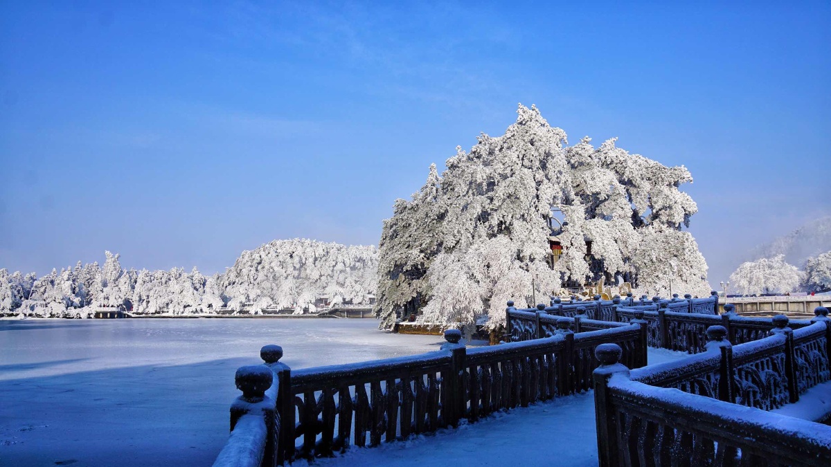 庐山如琴湖雪景