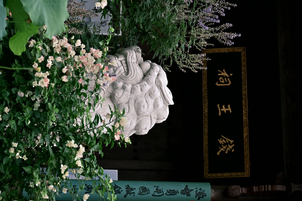 石狮藏花影,古祠悬钱王。