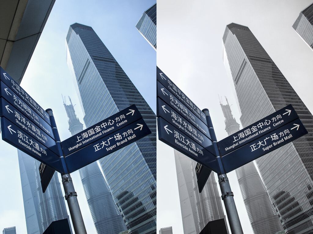 高耸入云<br />
抠图去色，p出了天空