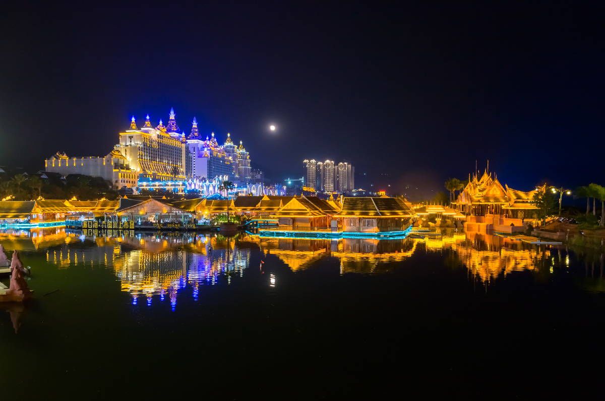 西双版纳湄公河水上市场夜景