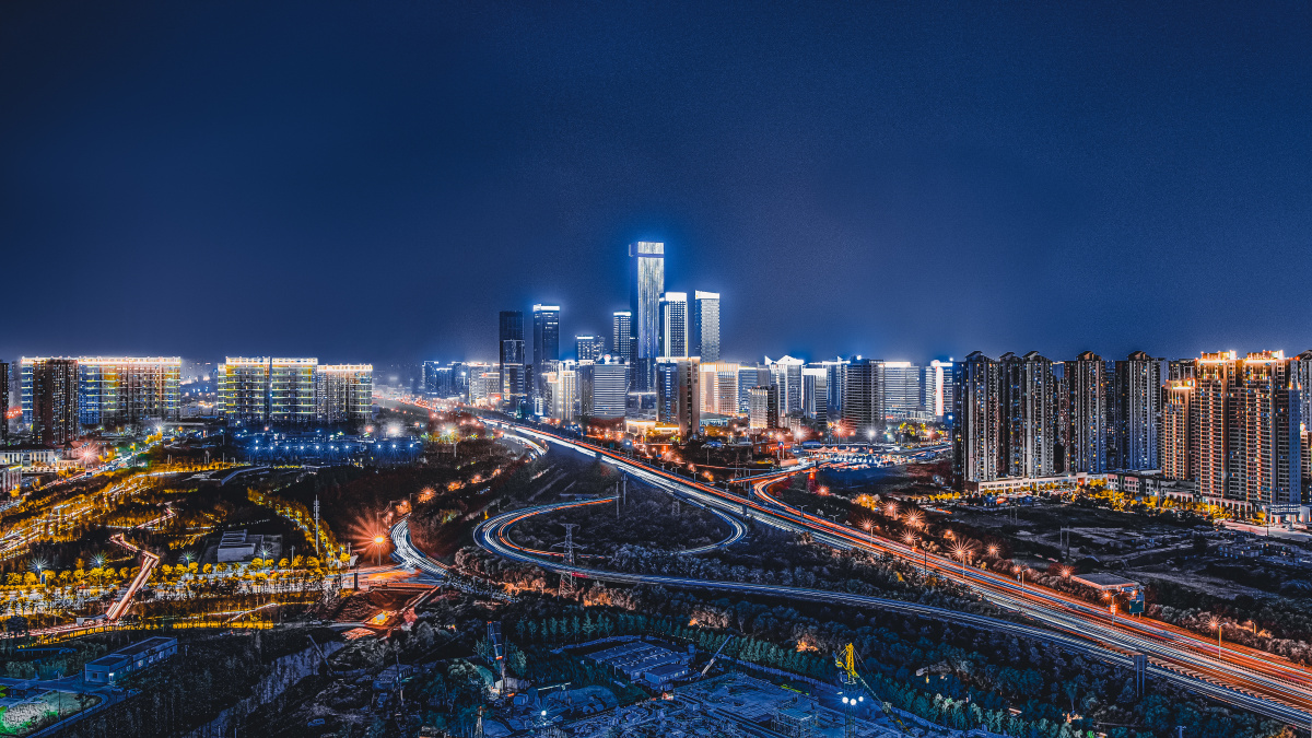 西安这座城锦业路cbd建筑群蓝调时间看长安