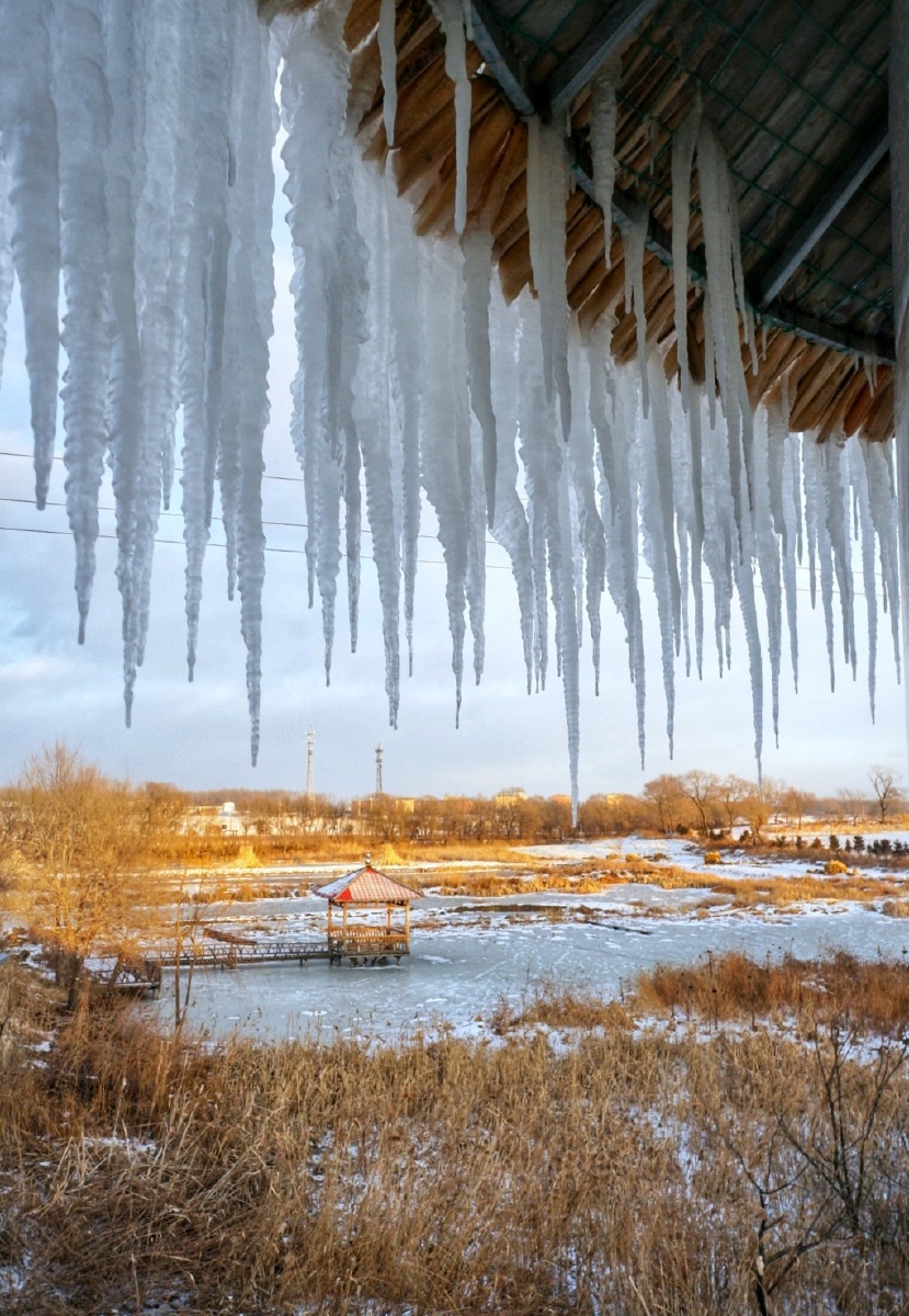 数九寒冬冰裹老家