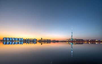 临沂城市河畔黄昏