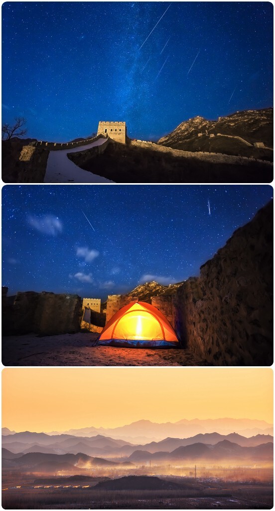 【十二月·双子雨之夜】在UCAS浓郁的学术氛围之下,我也在试图充实自己,然而这个过程的日常就是上课、听讲座、自习再加上不定常的体育锻炼,波澜不惊。如果说有什么能刻骨铭心一点的记忆,大概就是这个月中旬的那一场双子座流星雨了。<br />
在那个星陨如雨的夜晚许下了很多的愿望,不知道那些美好的憧憬是否可以在未来的征途之在那个星陨如雨的夜晚许下了很多的愿望,不知道那些美好的憧憬是否可以在未来的征途之中一一实现。第二天在野长城迎来了新的阳光,冬日的暖阳从远处的山峦之中冉冉升起,大地轻雾弥漫,这是新的开始。<br />
2016也是。