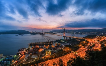 夕阳下的青马大桥