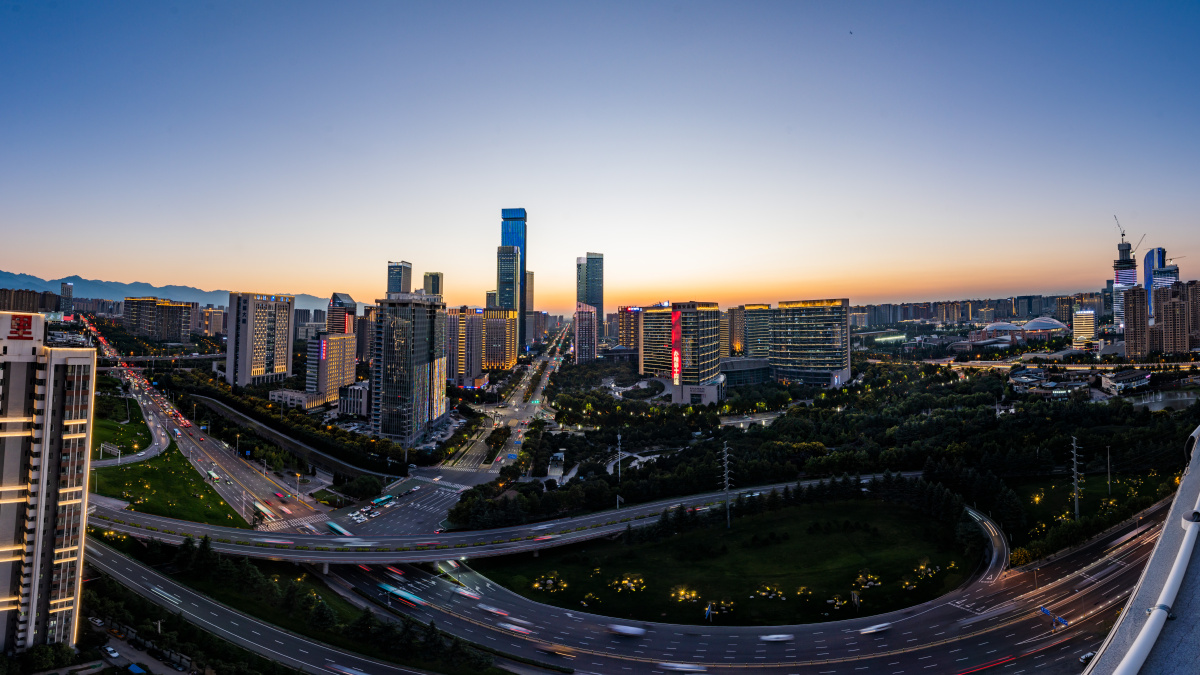 西高新立交日落将近180度的全景接片