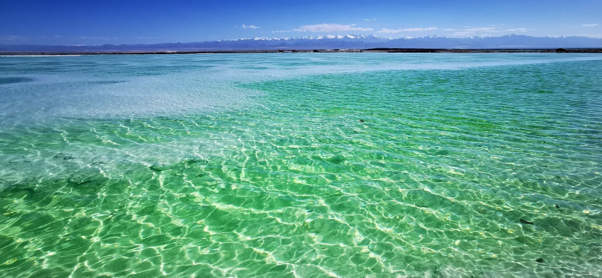 位于青海茫崖的尕斯库勒湖,被雪山环绕,湖水碧绿如玉,是真正原生态
