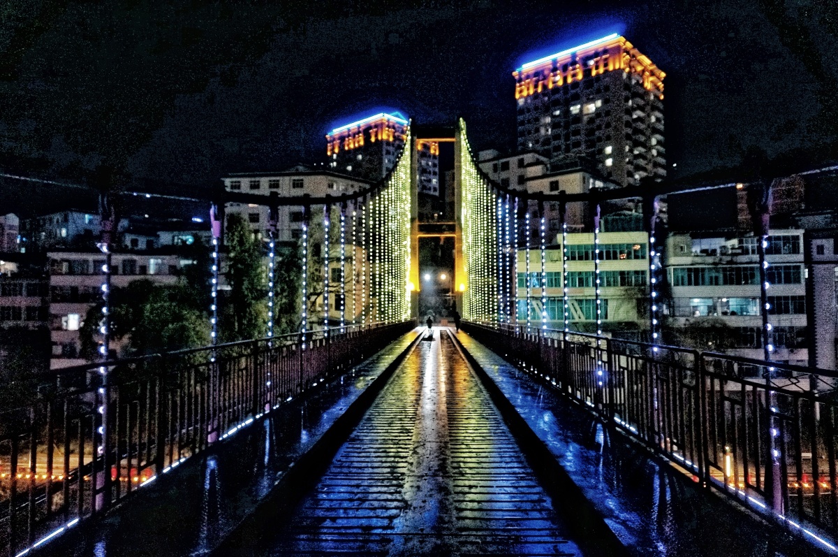 云南福贡吊桥夜景