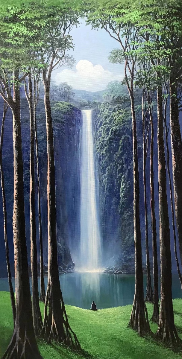 龙蟠油画80160cm玄关图细水长流