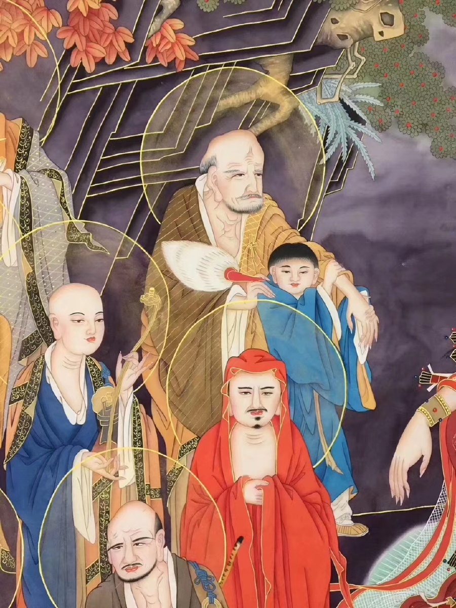 110x220厘米绢本十八罗汉拜观音050505