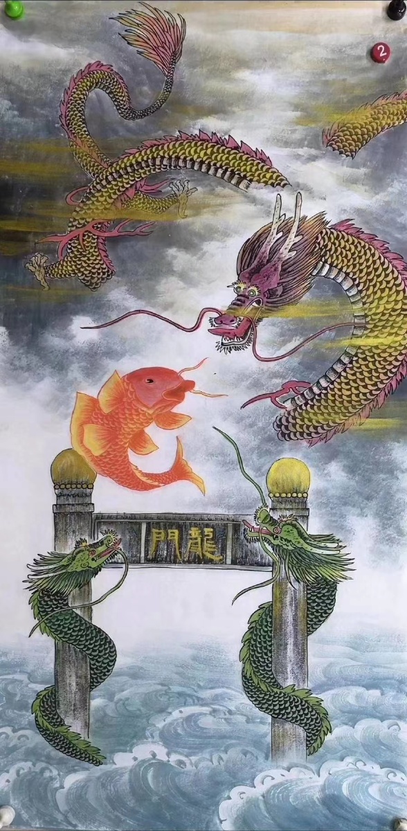 鲤鱼跳龙门牡丹开天地