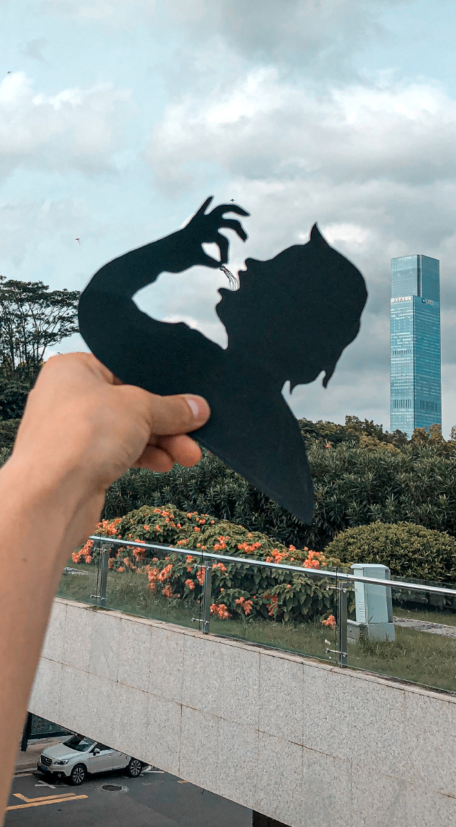 剪纸创意错位手机摄影城市吃货