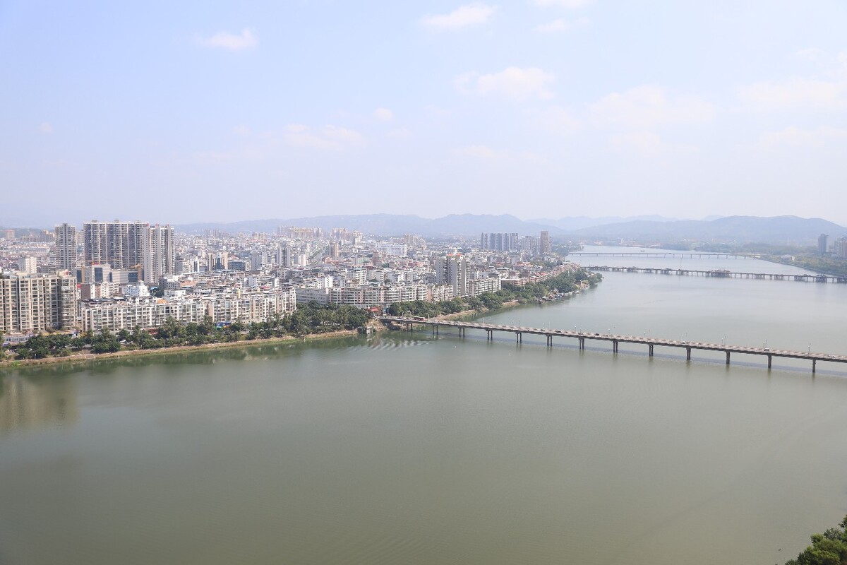 江西赣州于都县赣江贡江于都城市全貌