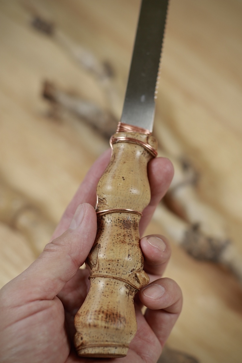 diy罗汉竹来做面包刀的刀把