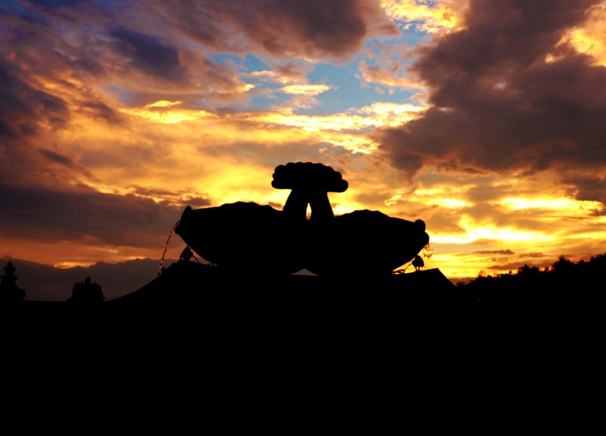 两头鱼向着不同方向缓缓喷水