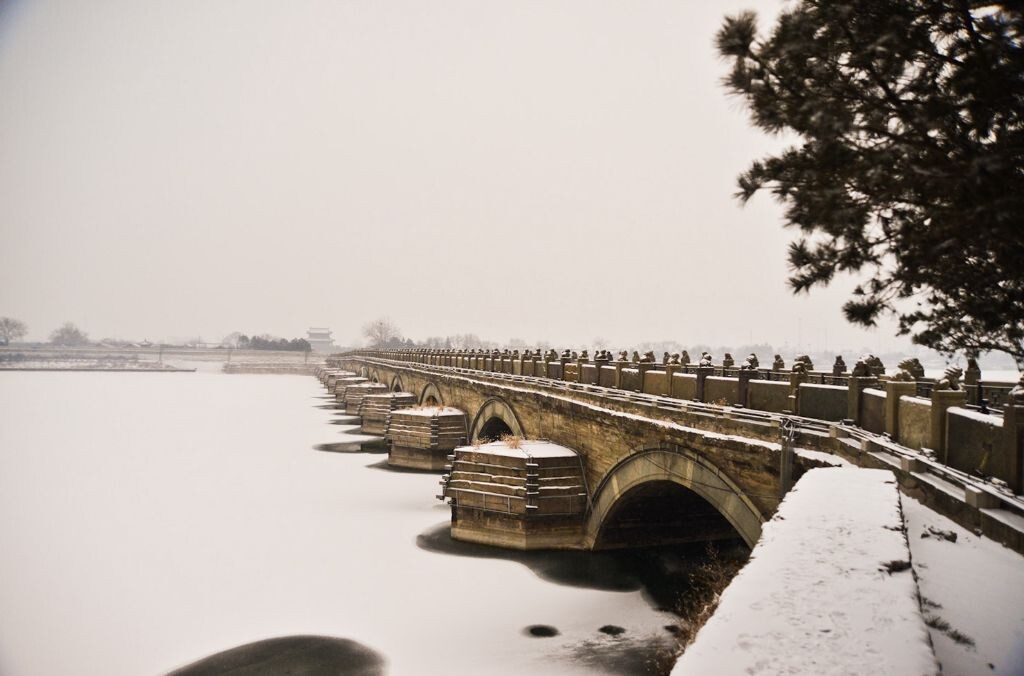 古桥雪景----桥墩曾经抵御河水的冲击，冰河还有那么强大的力量吗？