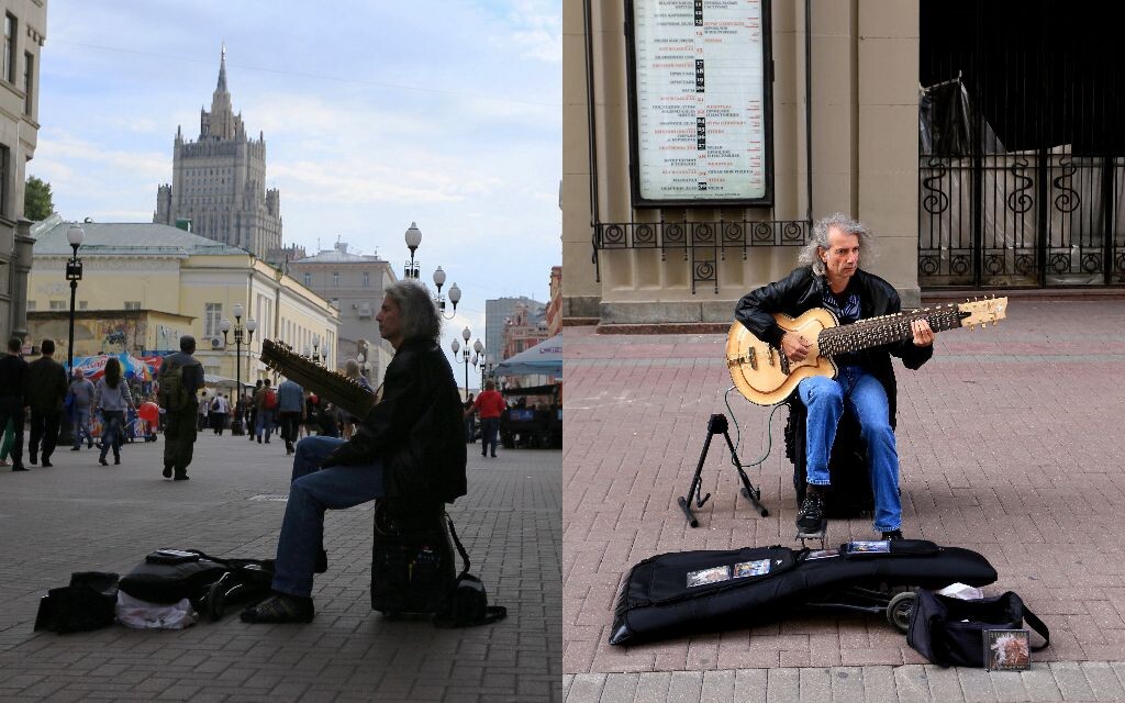 莫斯科 阿尔巴特大街上拨弄七弦琴的流浪歌手<br />
