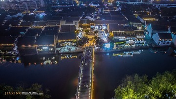嘉兴南湖区月河老街航拍夜景 (1)