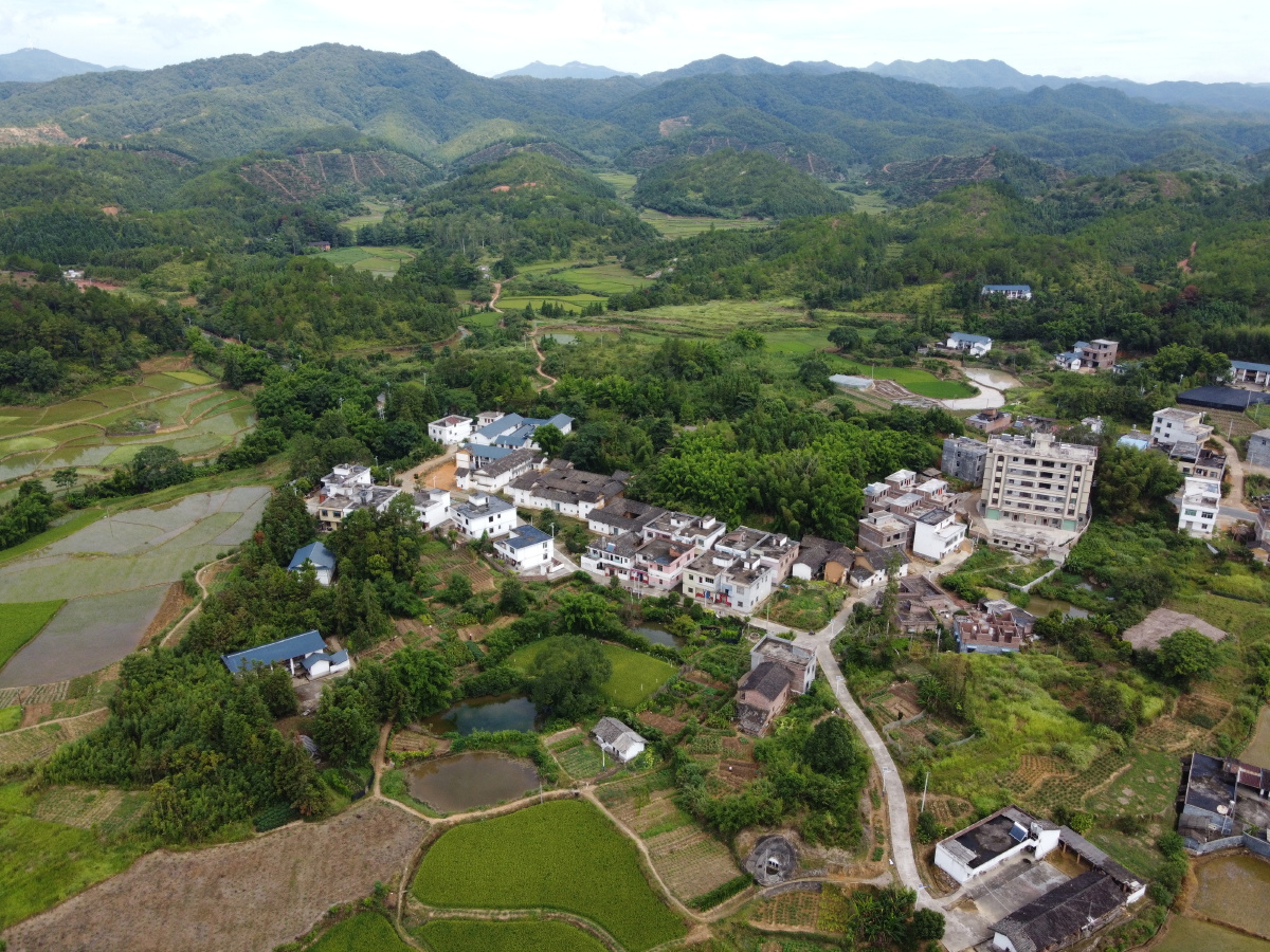 航拍客家围屋江西赣州定南龙塘洪洲郭氏