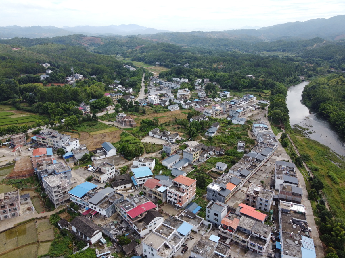 航拍客家围屋江西赣州定南龙塘洪洲郭氏