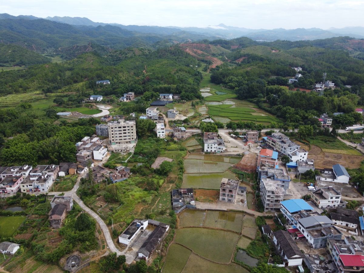 航拍客家围屋江西赣州定南龙塘洪洲郭氏