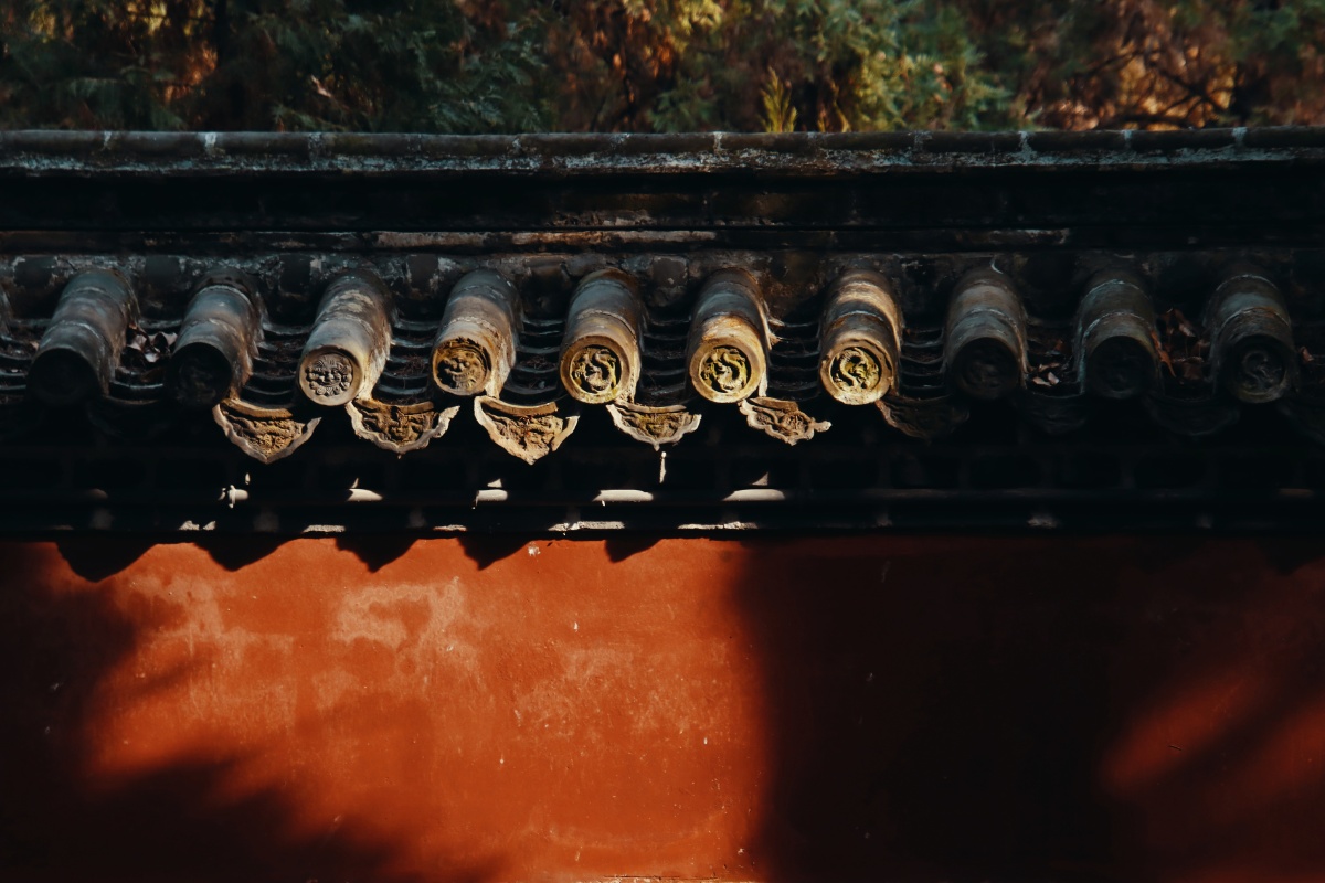 红墙黑瓦绕密林