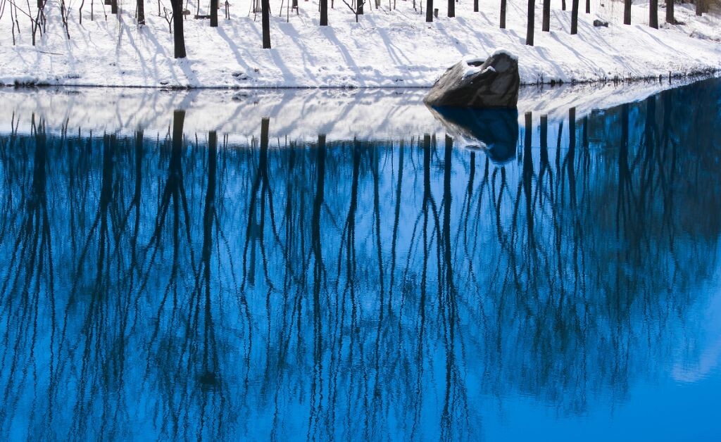一、【树影】2013年3月，摄于北京奥林匹克森林公园。说起来很惭愧，只清晰记得当初拍摄这张照片只被水中的倒影所吸引，而还对于摄影还没有系统的概念与想法，唯一一张雪景的照片，2013已接近尾声，2014还会远吗？