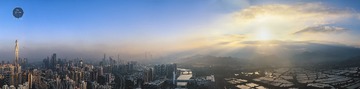 深圳城市与香港水田的冬日圣光