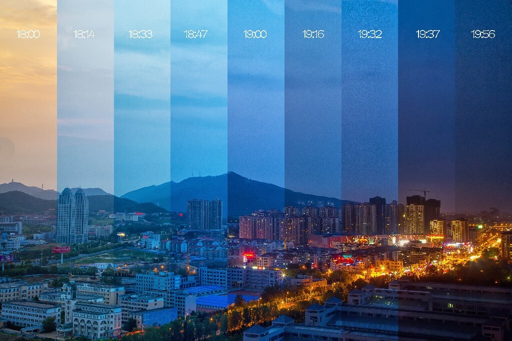14年8月，在烟台小实习，无意间发现了时间切片的教程。当即带着公司的5d3爬上楼顶，拍下了时间切片下的莱山