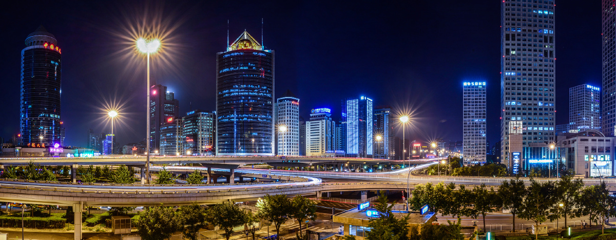 国贸桥夜景 br /> 入夜的蓝调北京