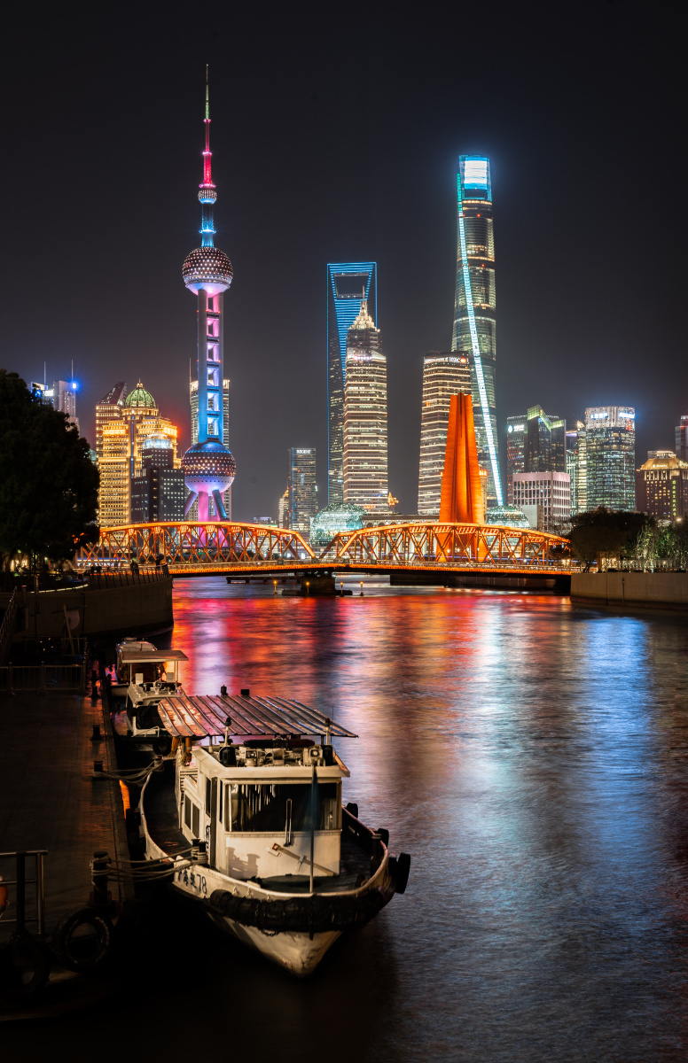 上海地标夜景小船