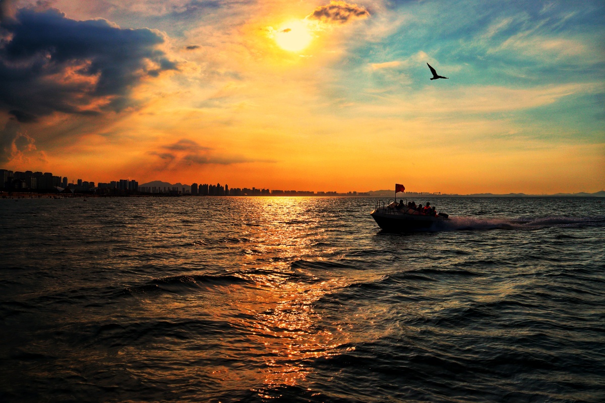 出海,彩云伴着海鸥