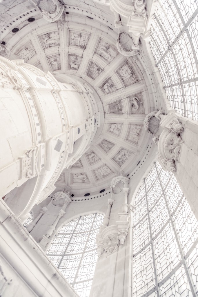 The top of the famous double helix staircase in Chateau de Chambord, France.