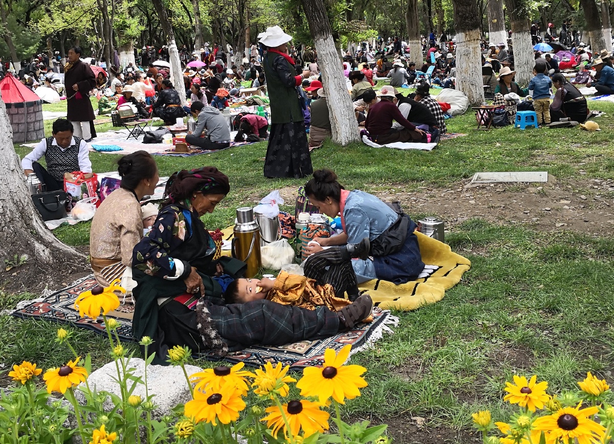 雪顿节,人们呼朋唤友来到罗布林卡野餐